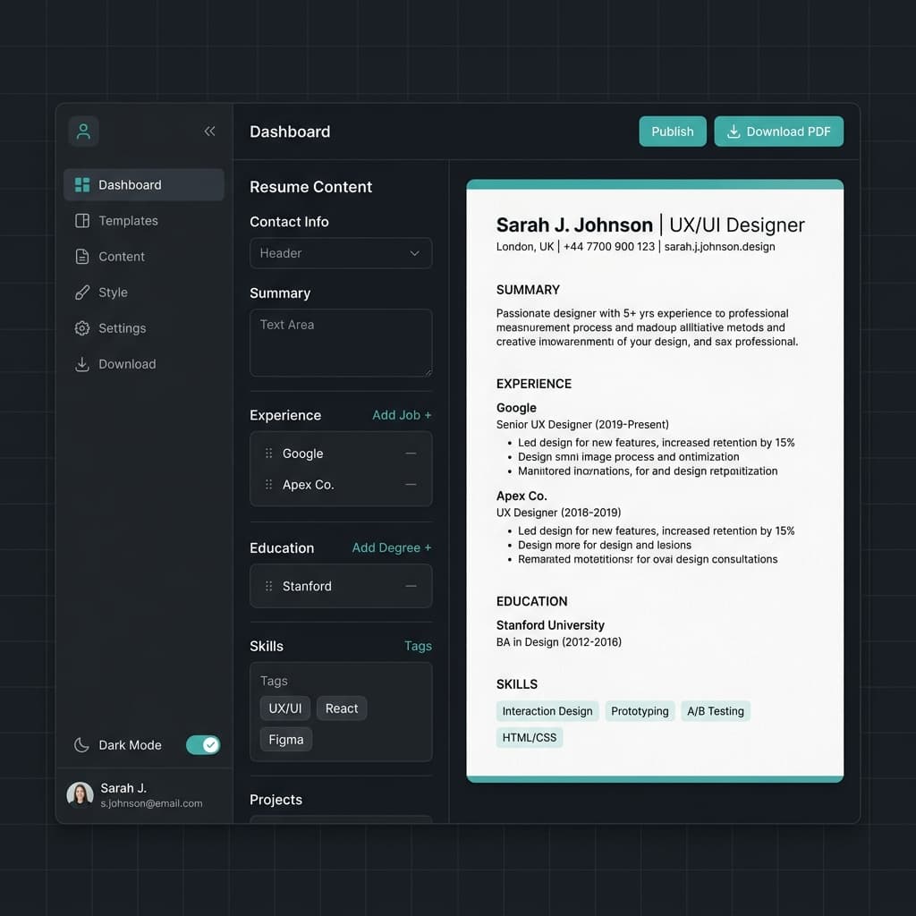 CV Craft Builder Interface